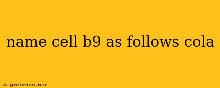 name cell b9 as follows cola